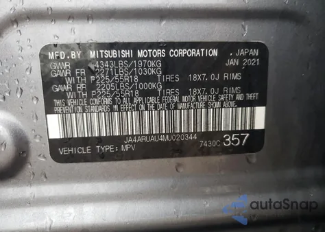 2021 Mitsubishi Outlander Sport Es from USA, damaged, VIN JA4ARUAU4MU020344